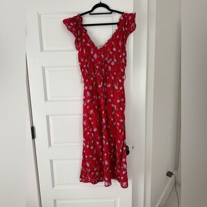 J. Crew Red Floral Midi Dress